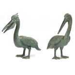 Pair of Decorative Bronze Figures of Pelicans , opposing heads, h. 22 1/2 in., w. 7 1/4 in., d. 26