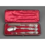 Cased Victorian Sterling Silver Child's Flatware Set , Yapp & Woodward, mark reg. 1849, hollow