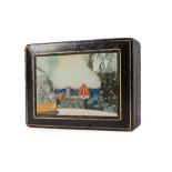 Italian Pietra Dura and Leather Dresser Box , hinged lid with view of Florence Duomo, velvet lined