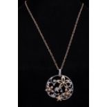 14 kt. White, Yellow and Rose Gold and Diamond Pendant on 14kt Rose Gold Chain , 99 prong set