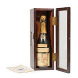 Mamie Eisenhower Christening Champagne Bottle for the N.S. Savannah , 1959, mahogany case, glazed