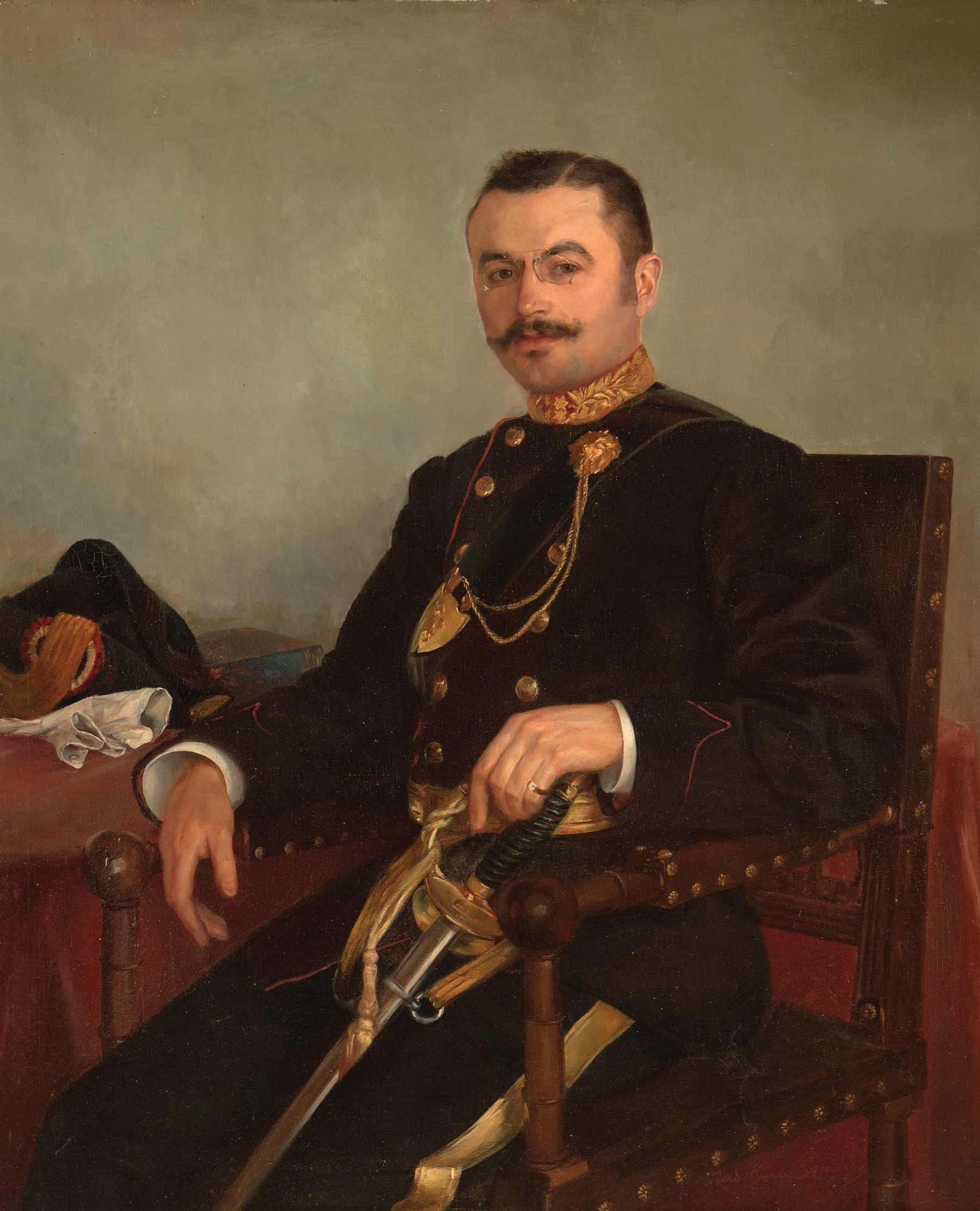 Georges Lemmers (Belgian, 1871-1944), "Portrait of a Seated Military Officer", 1898, oil on