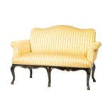 Regence-Style Lacquer and Gilt Settee , arched crest rail, out-swept arms, serpentine apron,