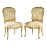Pair of Louis XV-Style Side Chairs , floral crest rail, shaped back and seat, cabriole legs,