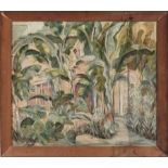 Southern School, 1950 , "Banana Trees and Courtyard", oil on canvas, signed "M.I.H. Stockwell" and