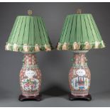 Pair of Chinese Famille Rose Porcelain Vases , early 20th c., Buddhist lion handles, decorated