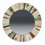 Contemporary Sunburst Mirror , New Orleans, comprised of painted wood fragments , dia. 38 in