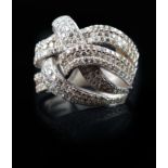 14 kt. White Gold and Pave Diamond Knot Cluster Ring , signed "SD", set with numerous full cut