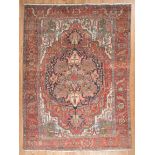 Heriz Rug , central medallion, red ground, overall stylized floral design, 9 ft. 3 in. x 13 ft.