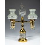 English Cut Crystal Double Arm Argand Lamp , 19th c., now electrified, h. 24 in., w. 19 in., d. 6 in