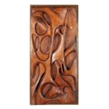Mid-Century Modern Carved Jacaranda Abstract Wall Panel , 39 in. x 18 3/4 in