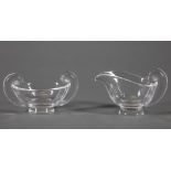 Steuben Glass "Snail-Scroll" Sugar Bowl and Cream Pitcher , etched marks, models #7941 and #7942,