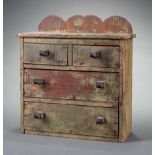 Miniature Painted Pine Spice Chest , shaped backsplash, two short drawers over two long drawers,