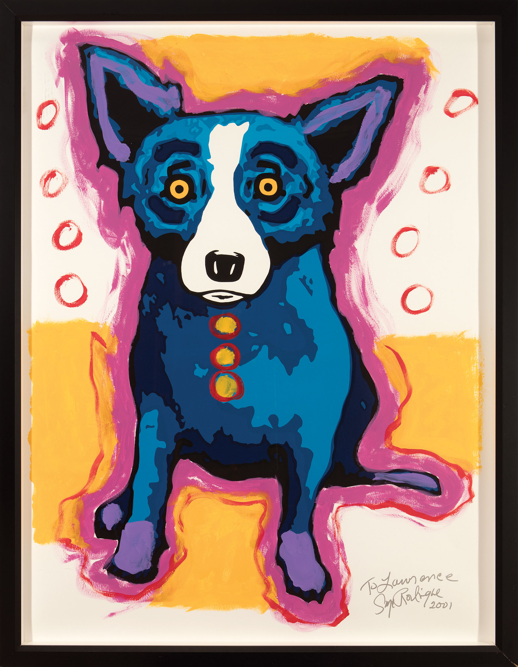 George Rodrigue (American/Louisiana, 1944-2013), "Blue Dog Supersize", 2001, mixed media on paper,