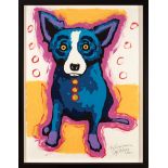 George Rodrigue (American/Louisiana, 1944-2013), "Blue Dog Supersize", 2001, mixed media on paper,