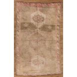 Turkish Oushak Carpet , muted brown, pink and green, 6 ft. 10 in. x 11 ft. 2 in