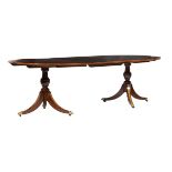 Georgian-Style Satinwood-Banded Mahogany Two Pedestal Dining Table , oval top, vasiform standards,