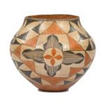 Acoma Polychrome Pottery Olla , c. 1920, tapered neck and shoulder, with solid and hatched geometric