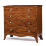 American Federal Banded Mahogany Chest of Drawers , early 19th c., four graduated drawers, shaped