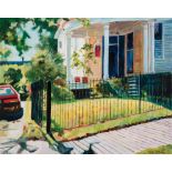 Kuni Tripathy (American/Louisiana, 20th c.), "Sidewalk View", oil on canvas, signed lower right,