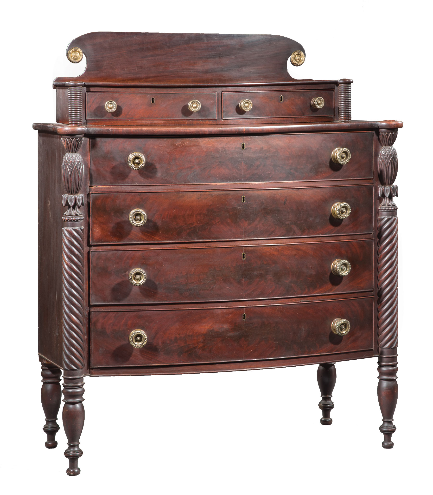 Federal Carved Mahogany Gentlemen's Chest of Drawers , early 19th c., Salem, superstructure fitted