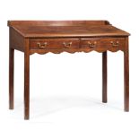 English Walnut Slant Top Desk , galleried top, ledged top, two frieze drawers, shaped apron, block