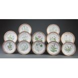 Twelve Royal Copenhagen "Flora Danica" Porcelain Dessert Plates , with dentil border and central