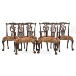 Eight Georgian-Style Mahogany Dining Chairs , incl. 2 armchairs and 6 side chairs, scrolled crest
