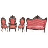 Fine American Rococo Carved and Laminated Rosewood Parlour Suite , mid-19th c., attr. to J. & J.W.