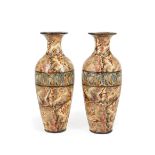 Pair of French Art Nouveau Mixed-Earth Pichon Baluster Vases , c. 1880, impressed mark "Pichon a
