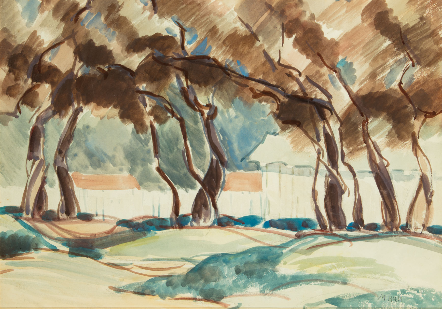 Marie Atkinson Hull (American/Mississippi, 1890-1980), "Trees", watercolor on paper, pencil-signed - Image 2 of 3