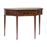 Antique Regency-Style Inlaid Mahogany Writing Desk , tooled leather top, single center drawer