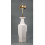 Billy Hainese White Glazed Porcelain Table Lamp , c. 1959, tapered form, painted wood base, h. (
