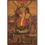 Greek Icon of St. John Chrysostom, Archbishop of Constantinople , gilt and tempera on panel, 23 5/