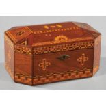 Four Boxes , incl. Victorian marquetry octagonal, h. 5 1/2 in., w. 10 3/4 in., d. 7 1/2 in.; birch