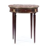 Louis XVI-Style Bronze-Mounted Bouillotte Table , inset rouge marble top, single frieze drawer,