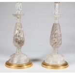 Pair of Contemporary Rock Crystal Lamps , rope twist standard, gilt metal base, h. (to socket) 19