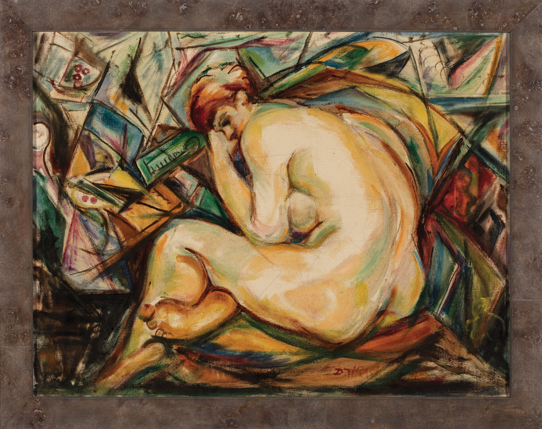 Dox Thrash (American/Pennsylvania, 1893-1965), "Nude in a Cubist Composition", oil on canvas, signed