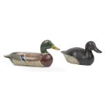 Two Carved Wood Duck Decoys , incl. mallard drake from the Illinois River, c. 1950s; and a