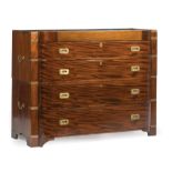 Anglo-Colonial Brass-Mounted Mahogany Bowfront Campaign Chest , 19th c., in two sections, top drawer