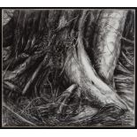 Ron Bechet (American/New Orleans, b. 1956), "Reconciliation", 2006, charcoal on paper, unsigned,