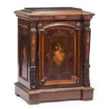 Renaissance Revival Bronze-Mounted Rosewood and Marquetry Pedestal , inset marble top, fluted