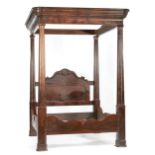 American Late Classical Carved Mahogany Full Tester Bed , early-to-mid 19th c., ogee cove-molded
