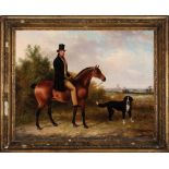 George Cole (British, 1810-1885), "John Peale on his Favorite Hunter and a Dog", oil on canvas,