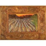 Louisiana School, 20th c ., "Field of Sugarcane at Sunset", 2002, oil on canvas, illegibly signed
