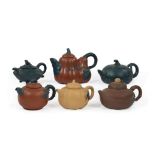 Six Chinese Yixing Pottery Teapots , 20th c., variously marked, h. 3 1/8 in. to 4 3/4 in. Note: