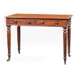 William IV Mahogany Writing Table , mid-19th c., molded top, two frieze drawers, turned tapered