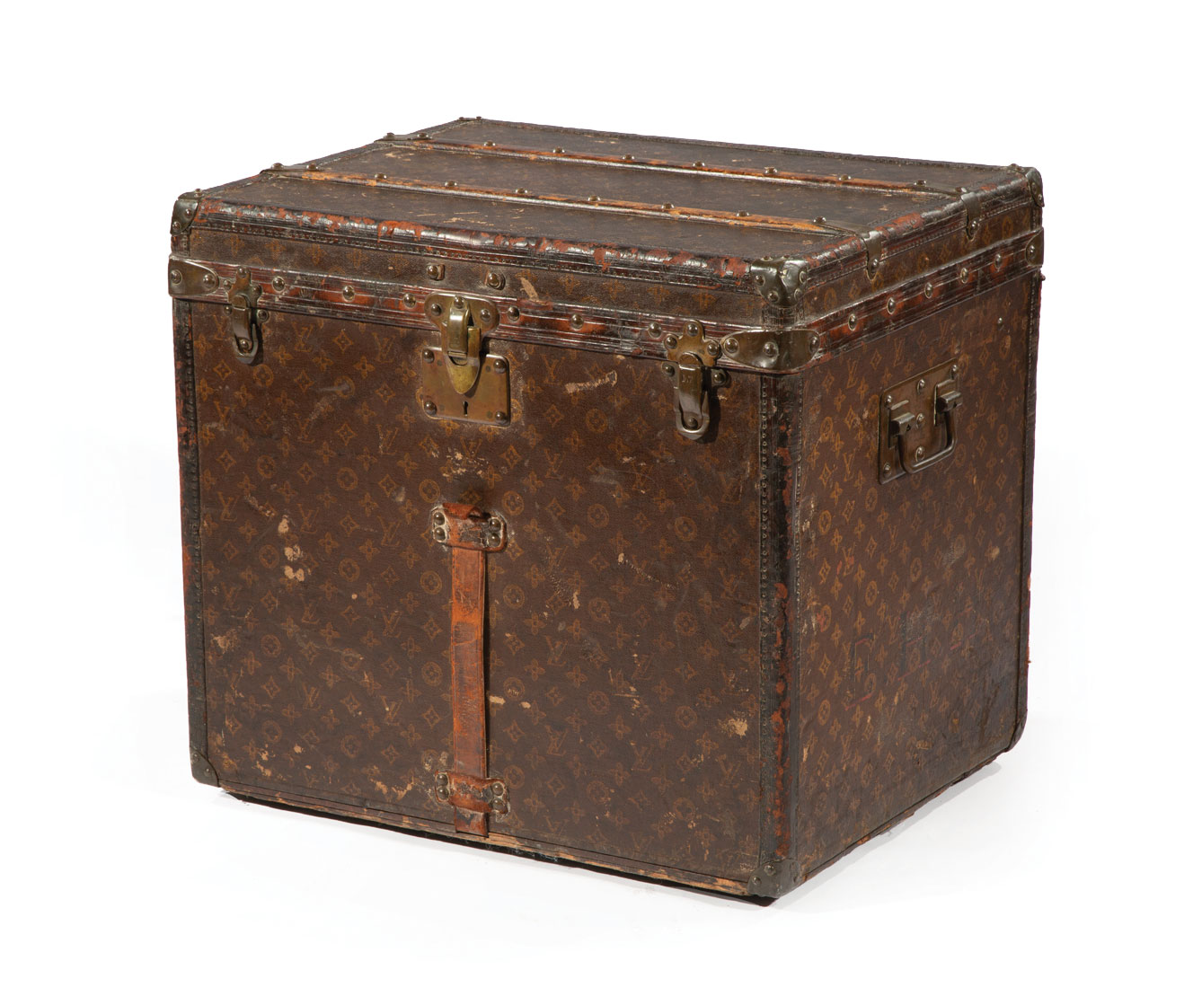 Louis Vuitton Trunk , early 20th c., serial number 162538, LV logo canvas, marked hardware, interior