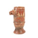 Pre-Columbian Polychrome Pottery Vessel , 800-1350 A.D., Costa Rica, possibly Nicoya, avian head,