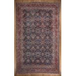 Persian Carpet , blue ground, red border, repeating design, 11 ft. 4 in. x 19 ft. 1 in